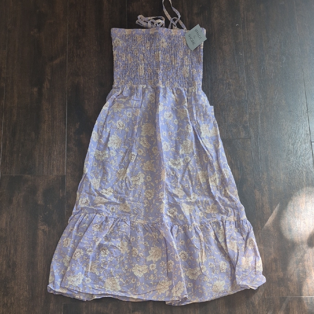 nwt SHADE & SHORE smocked sundress XS Floral Strapless Halter Swim Coverup